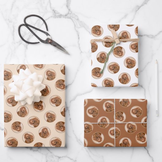 サセックス絵を描スパニエル犬ズカワイイオリジナルペットドッグアート ラッピングペーパーシート (正面)