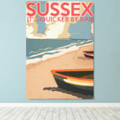 サセックス，イギリスヴィンテージ機関車旅行ポスター キャンバスプリント (インサイチュ (ウッドフロア))