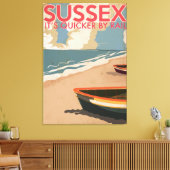 サセックス，イギリスヴィンテージ機関車旅行ポスター キャンバスプリント (インサイチュ (リビング))