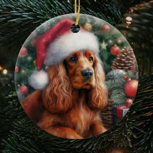 サセックス・スパニエル犬の水彩画クリスマス セラミックオーナメント