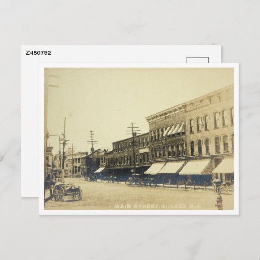 サセックスNJ，ニュージャージー，メインセントヴィンテージスタイル ポストカード (正面/裏面)