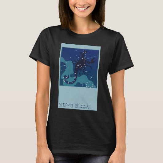 サソリ座の星座、アンティーク風の黄道十二星座占星術 Tシャツ (正面)