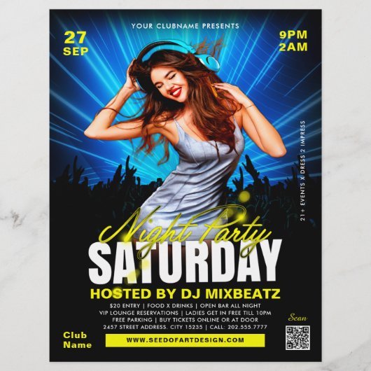 サタデーナイトパーティーガール踊りクラブイベント チラシ (正面)