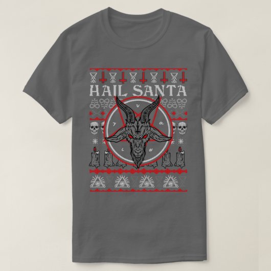 サタンのクリスマスヘイルサンタ醜いセーター Tシャツ (デザイン正面)