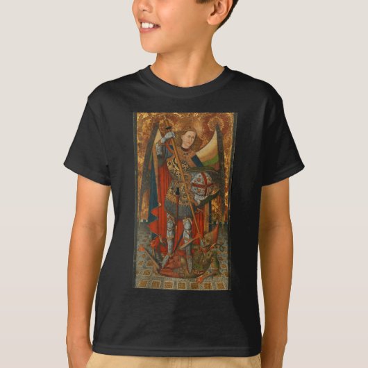 サタン(悪魔)を打ち負かす大天使ミカエル キリスト Tシャツ (正面)