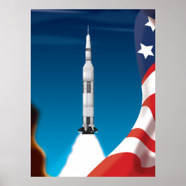 サターンファイブ宇宙ロケットイラストレーション ポスター