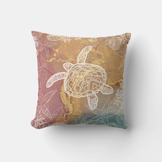 サチュートルスターフィッシュビーチシーシェルパターン クッション (正面)