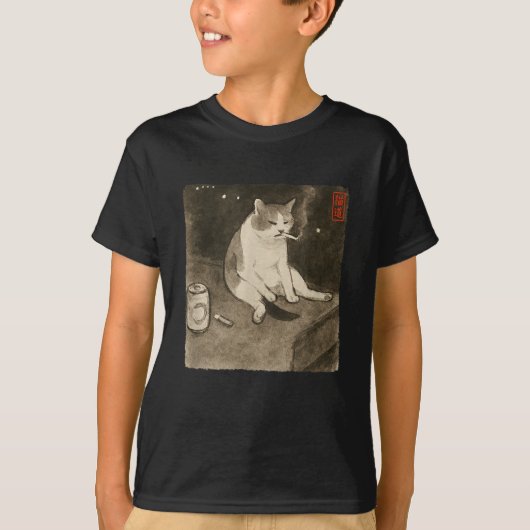 サッおもしろいド猫喫煙ミーム墨絵ア日本のートキット Tシャツ (正面)