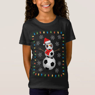 サッカおもしろいーボール雪だるまサンタハットスカーフクリスマ Tシャツ