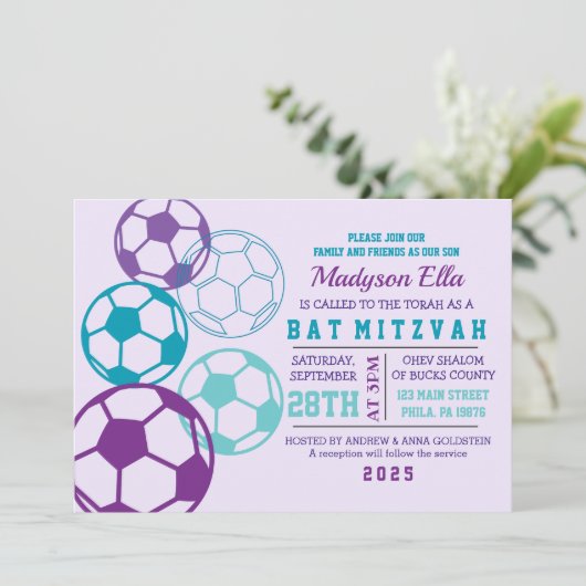 サッカクールアクアパープルバルミツワー招待状 招待状 (スタンド正面)