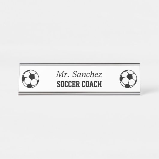 サッカスタムカーの白黒のロゴ デスクネームプレート (正面)