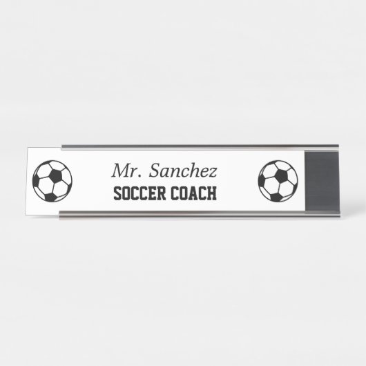 サッカスタムカーの白黒のロゴ デスクネームプレート (正面)