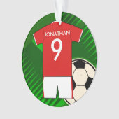 サッカパーソナライズされたージャー赤と白ジー オーナメント (正面)