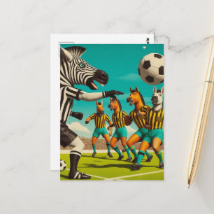 サッカーおもしろいのゼブラとウマ ポストカード