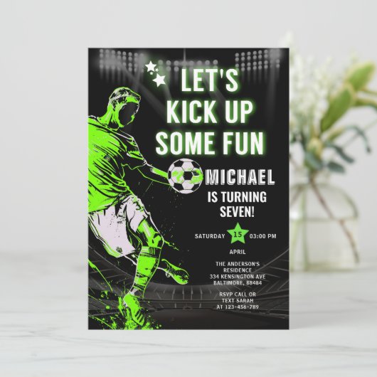 サッカーおもしろいの子供の誕生日パーティーを盛り上げよう 招待状 (スタンド正面)
