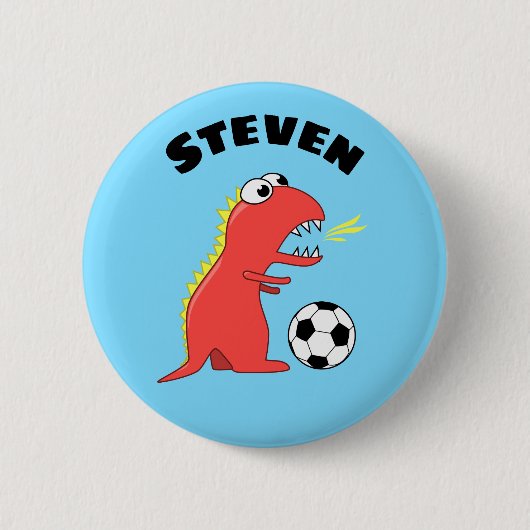 サッカーおもしろいの恐竜の名前 缶バッジ (正面)