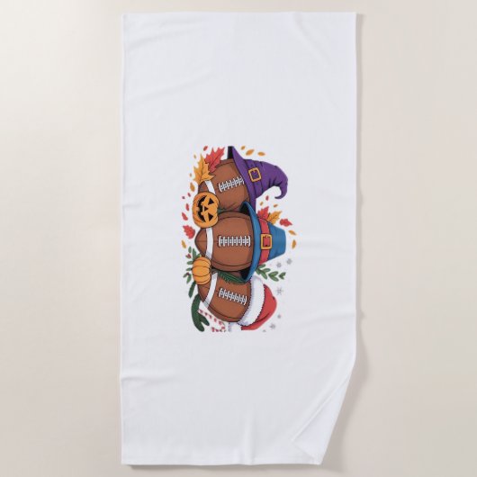 サッカーおもしろいハロウィンサンクスギビングクリスマス不気味 ビーチタオル (正面)