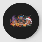 サッカーおもしろいハロウィンサンクスギビングクリスマス不気味 ラージ壁時計 (正面)