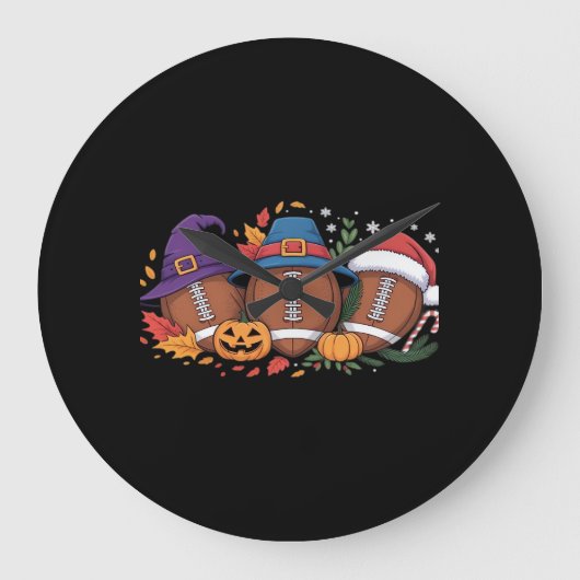 サッカーおもしろいハロウィンサンクスギビングクリスマス不気味 ラージ壁時計 (正面)