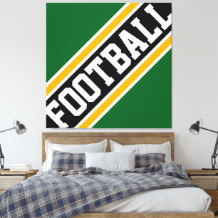 サッカーおもしろいフォレストグリーンブラックイエローストライプズ キャンバスプリント