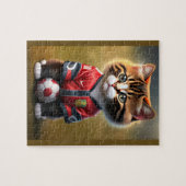 サッカーおもしろいボールが付いたかわいい猫 ジグソーパズル (横)