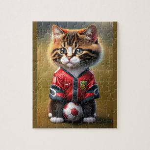 サッカーおもしろいボールが付いたかわいい猫 ジグソーパズル