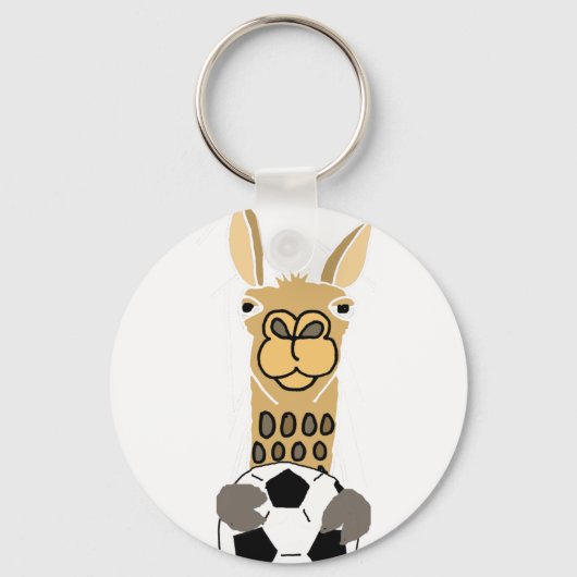 サッカーおもしろいボールアートのラマ キーホルダー (正面)