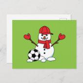 サッカーおもしろいボール付き雪だるま シーズンポストカード (正面/裏面)