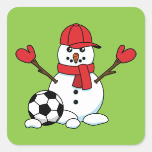 サッカーおもしろいボール付き雪だるま スクエアシール
