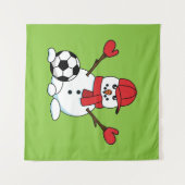 サッカーおもしろいボール付き雪だるま タペストリー (正面(横))