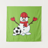サッカーおもしろいボール付き雪だるま タペストリー (正面)