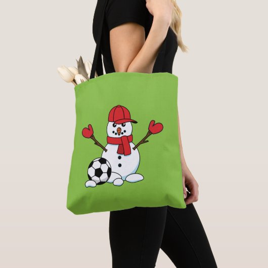 サッカーおもしろいボール付き雪だるま トートバッグ (クローズアップ)