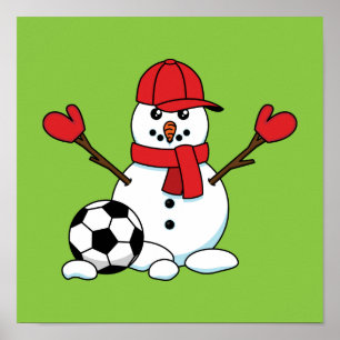サッカーおもしろいボール付き雪だるま ポスター
