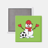 サッカーおもしろいボール付き雪だるま マグネット (正面/裏面)