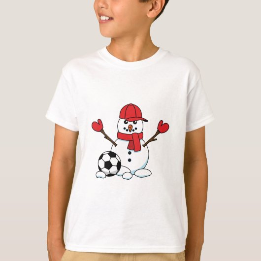 サッカーおもしろいボール付き雪だるま Tシャツ (正面)