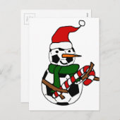 サッカーおもしろいボール雪だるまクリスマスマンガ シーズンポストカード (正面/裏面)