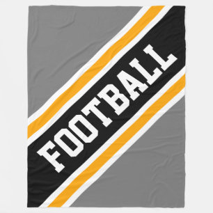 サッカーおもしろい対角ブラックイエローグレイストライプズ フリースブランケット