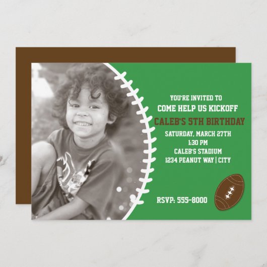 サッカーかわいい誕生日パーティー写真招待状 招待状 (正面/裏面)