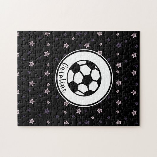 サッカーがかわいい星を好き – 女の子をパーソナライズされたパターン  ジグソーパズル (横)