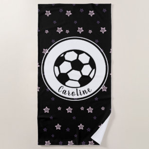 サッカーが大好きかわいいスター柄の女パーソナライズされたの子 ビーチタオル