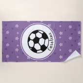 サッカーが大好きかわいいスター柄の女パーソナライズされたの子 ビーチタオル (正面)