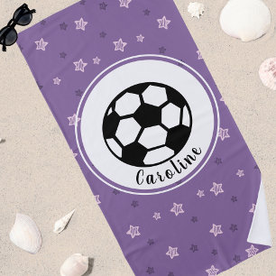 サッカーが大好きかわいいスター柄の女パーソナライズされたの子 ビーチタオル