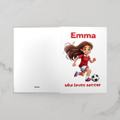 . .サッカーが大好きな女の子 箔グリーティングカード (外側レイダウン)