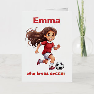 . .サッカーが大好きな女の子 箔グリーティングカード