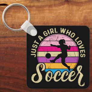 サッカーが大好きカラフルの女の子 キーホルダー