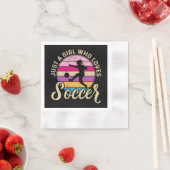 サッカーが大好きカラフルの女の子 縁ありカクテルナプキン (インサイチュ)