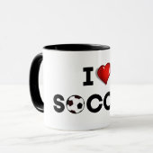 サッカーが好き、黒文字と赤いハート マグカップ (正面左)