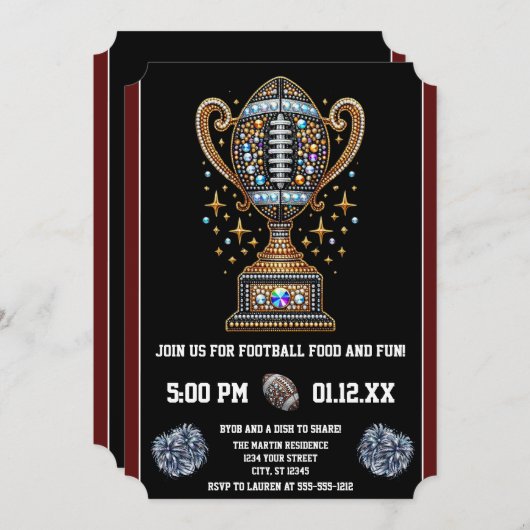 サッカーきらきら光るパーティービッグゲームボウルゲームトロフィー 招待状 (正面/裏面)
