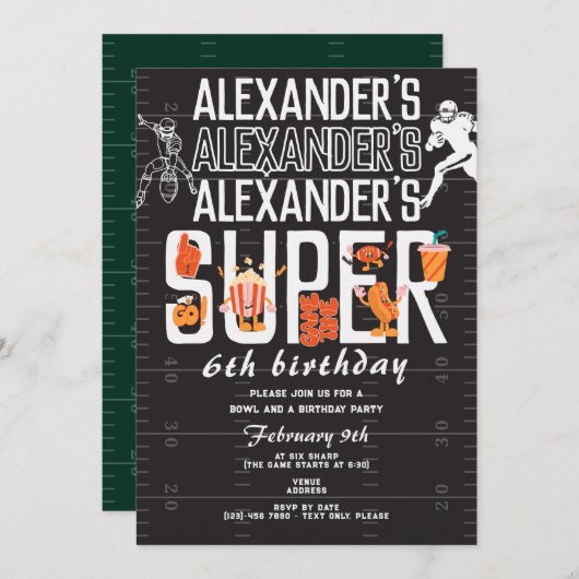 サッカーすごいゲームスポーツ誕生日パーティー 招待状 (正面/裏面)