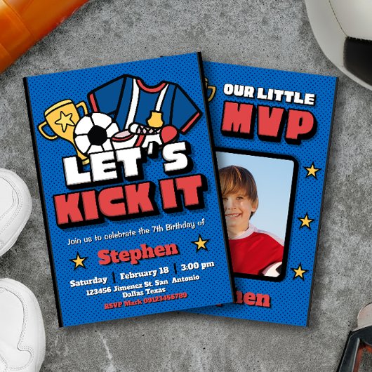 サッカーでお祝いしよう - サッカーの写真付き 招待状